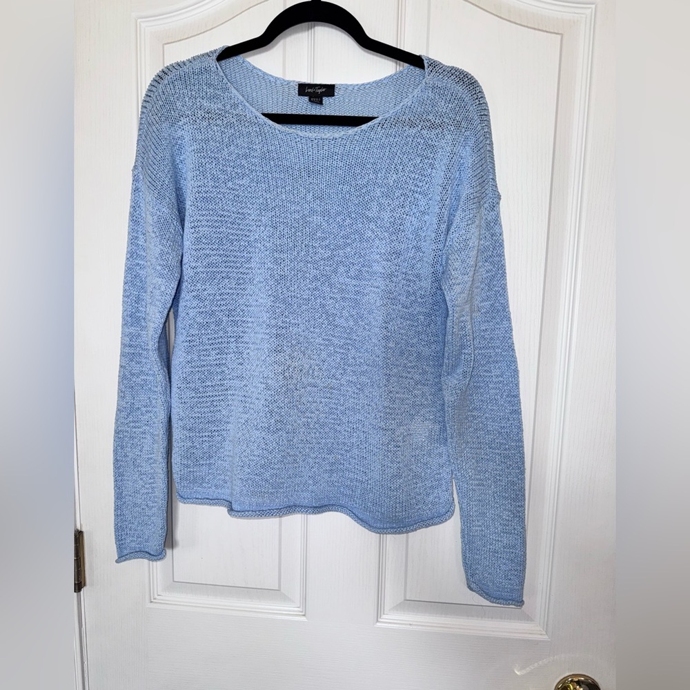 Lord & Taylor Cotton Blend Rolled Hem Light Blue Women's Sweater Size Medium